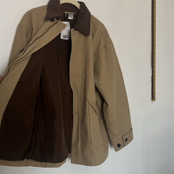 NWT H&M oversized canvas jacket beige brown chore barn jacket size XS and Small - Picture 11 of 13